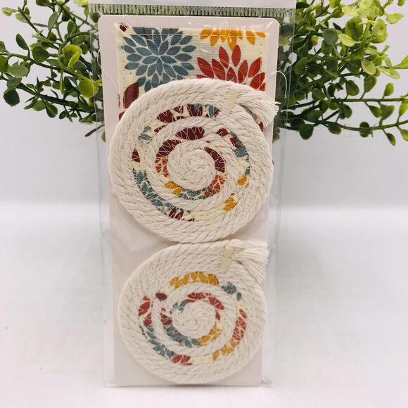 Rope Car Coasters Boho Fall Florals One Set of 2 For Car Cup Holders - Picture 2 of 4